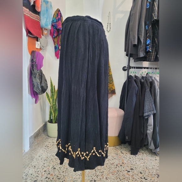 Lizsport Black Button-Down Skirt with Gold Accents - Picture 4 of 6